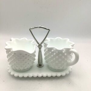 White Hobnail Milk Glass Creamer and Sugar Set